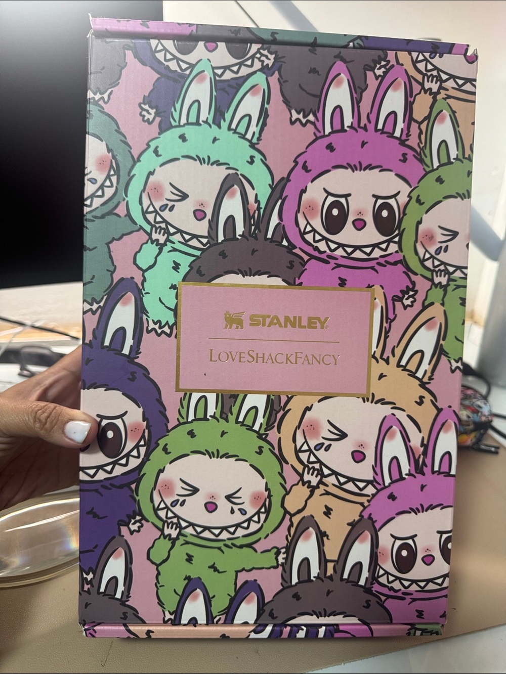 Stanley Pink LoveShackFancy Labubu Monsters NIB tumbler w dust bag, straw, box.